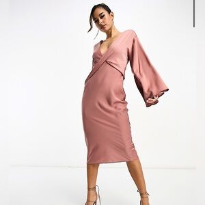 ASOS, Size 2, Toffee, Satin Batwing Midi Dress, NWOT